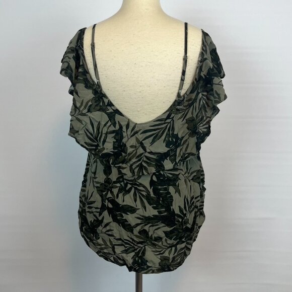 Old Navy Green Tropical Off-Shoulder Shirt Top Blouse ((size Small)) - Picture 3 of 6